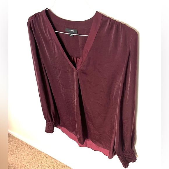 Alfani Deep Burgundy V-Neck Blouse With Gathered Cuffs. Size XL. EUC. - Picture 3 of 15